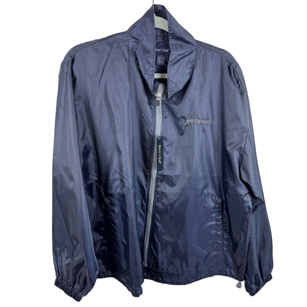 Rivers End Vintage Mens Mercury Logo Windbreaker Jacket Navy Blue Full Zip M